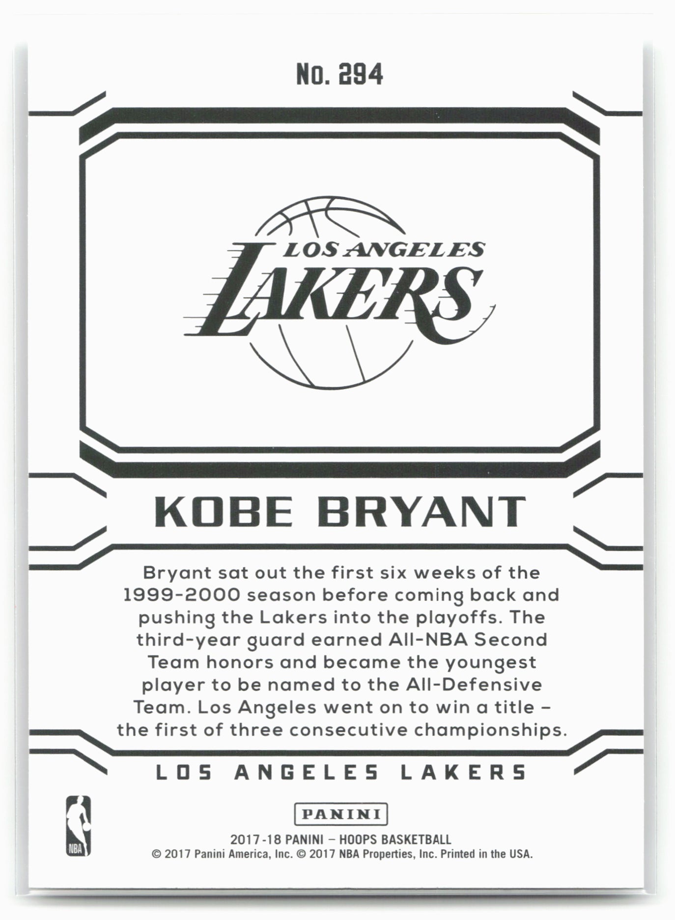 2017-18 Hoops #294 Kobe Bryant