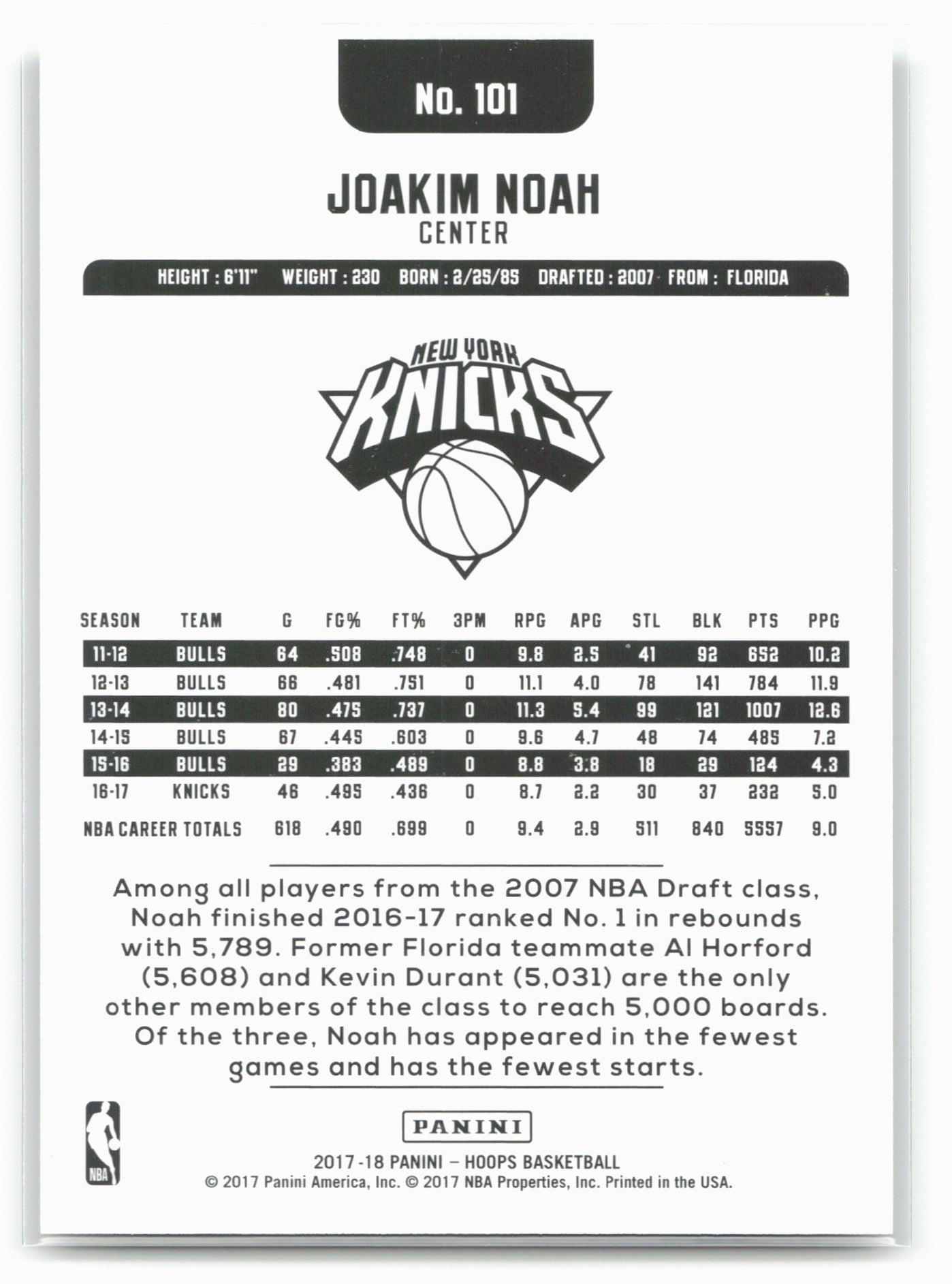 2017-18 Hoops #101 Joakim Noah Green #/99