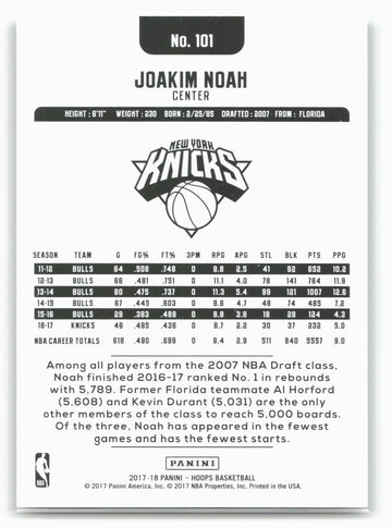 
2017-18 Hoops #101 Joakim Noah Green #/99