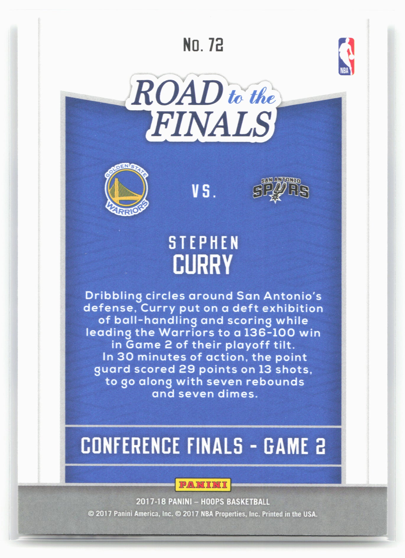 2017-18 Hoops #72 Stephen Curry Road to the Finals #/499