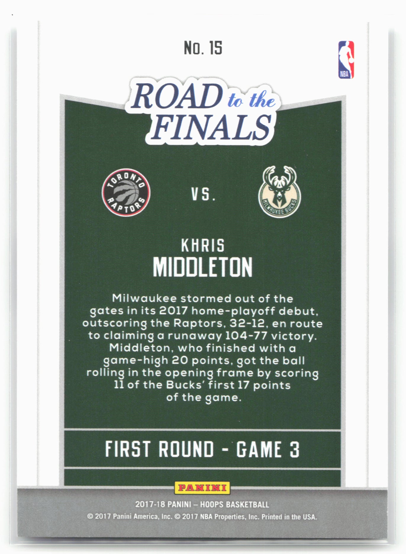 2017-18 Hoops #15 Khris Middleton Road to the Finals #/2017