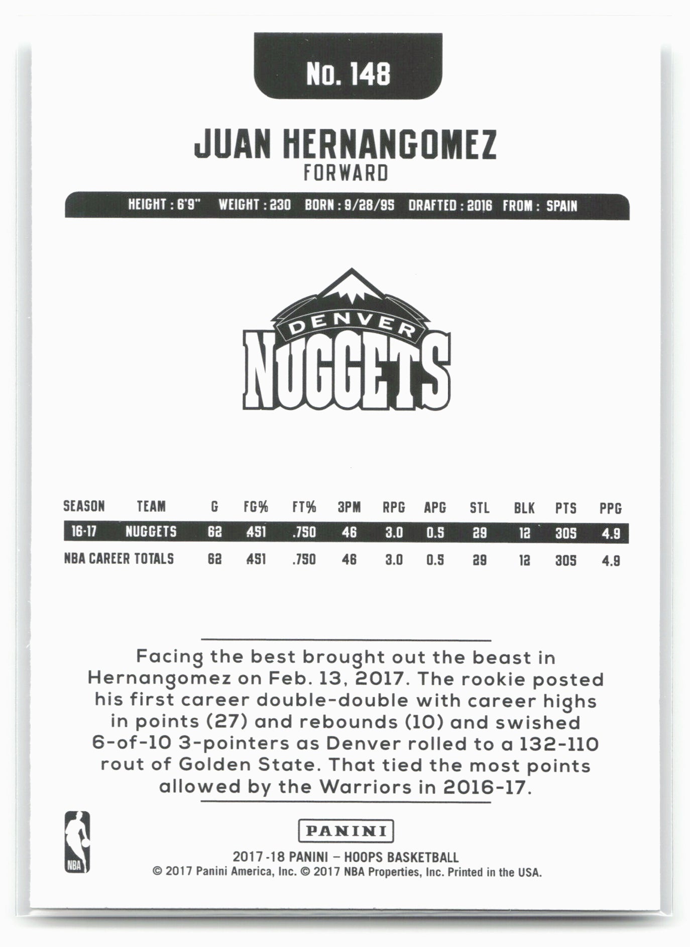 2017-18 Hoops #148 Juan Hernangomez