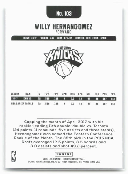 2017-18 Hoops #103 Willy Hernangomez