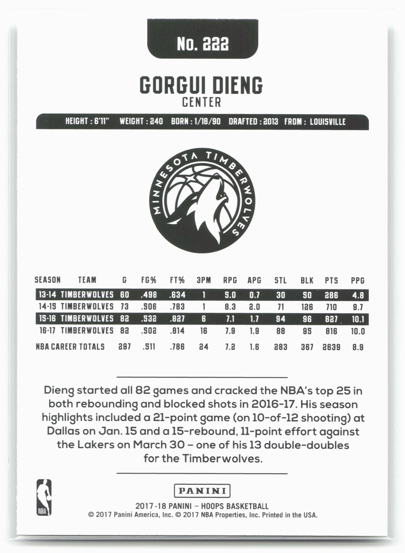 2017-18 Hoops #222 Gorgui Dieng