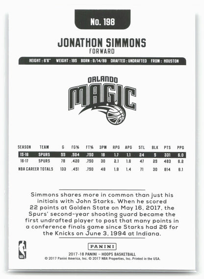 2017-18 Hoops #198 Jonathon Simmons
