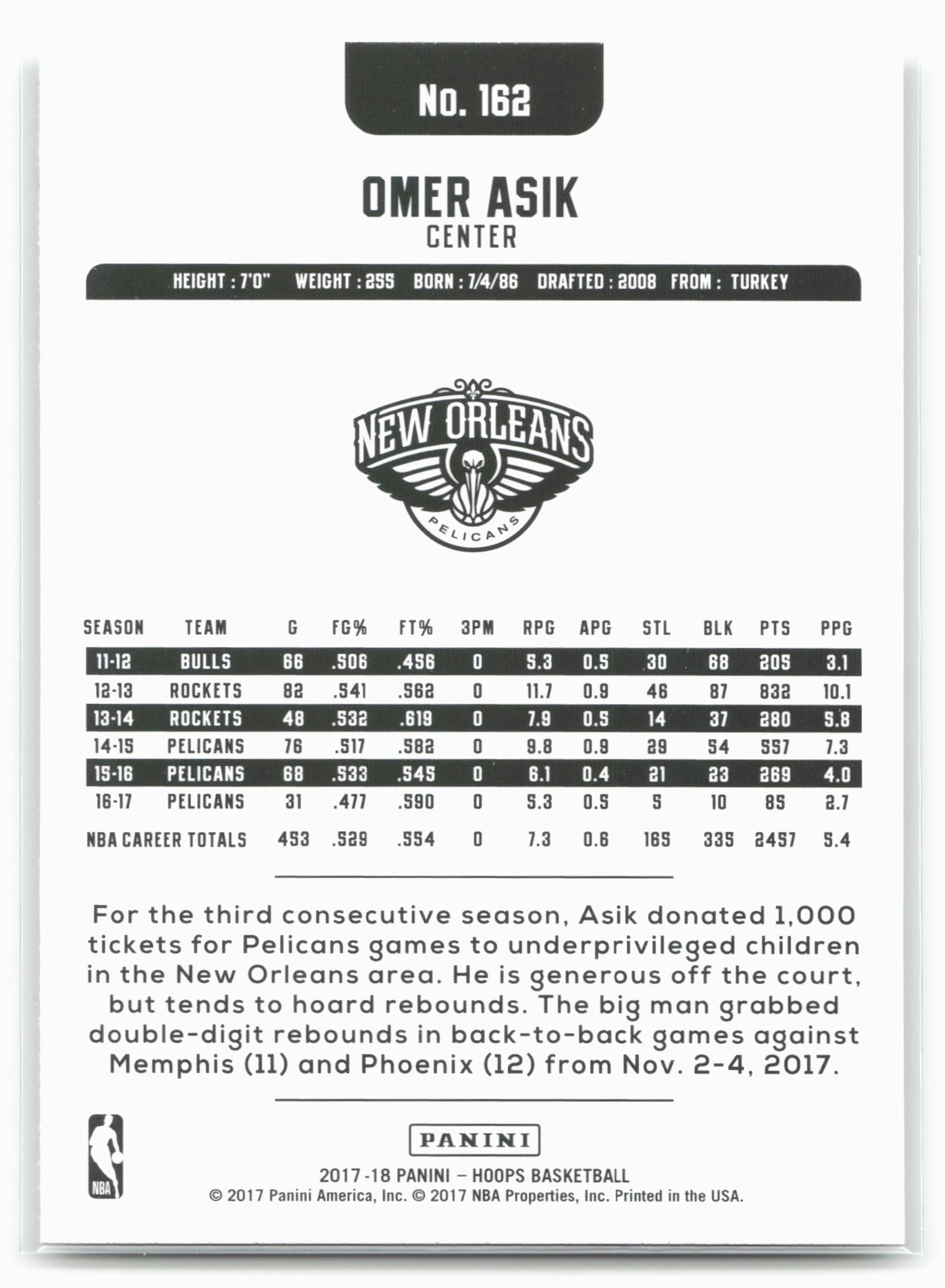 2017-18 Hoops #162 Omer Asik