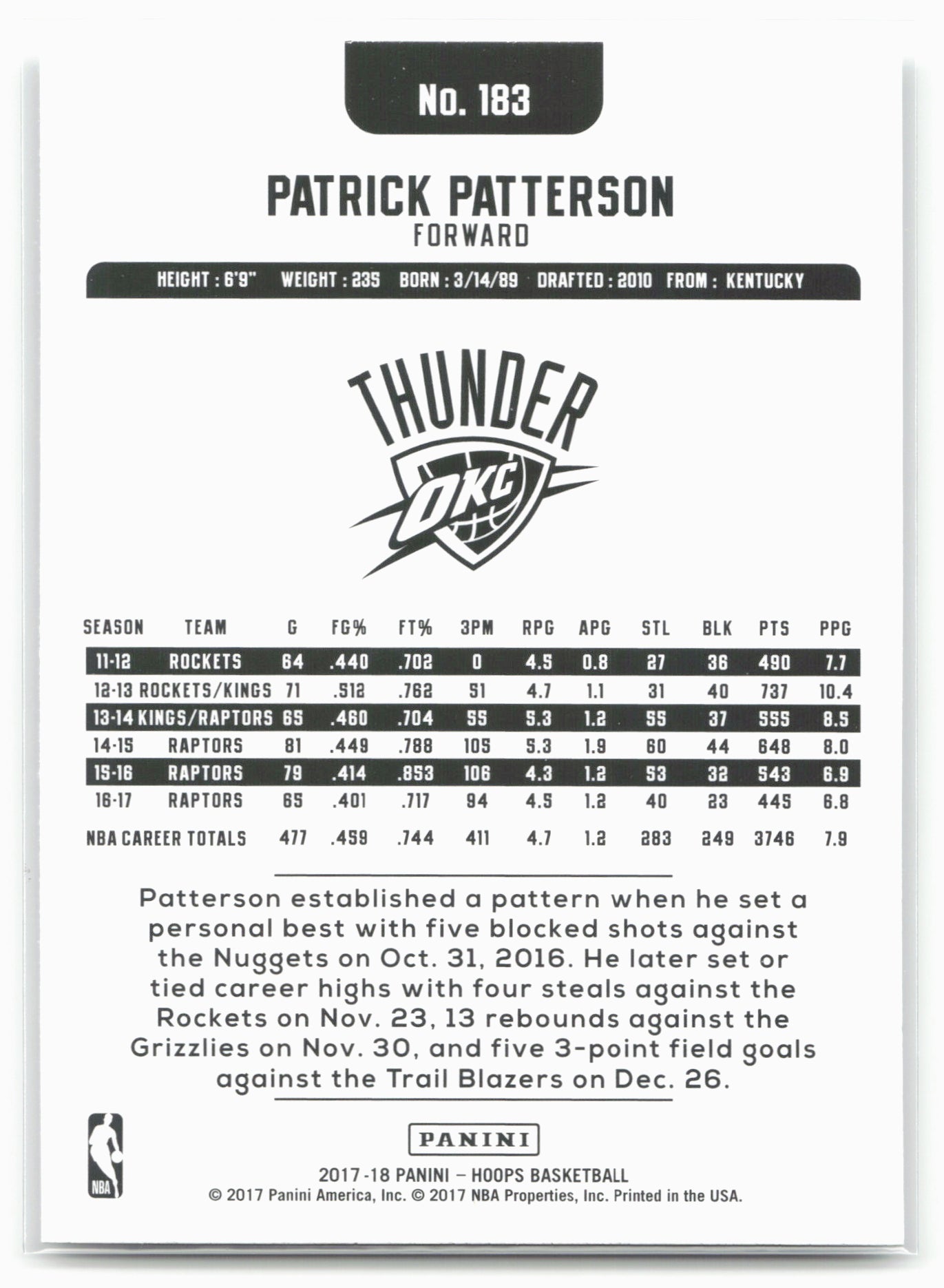 2017-18 Hoops #183 Patrick Patterson