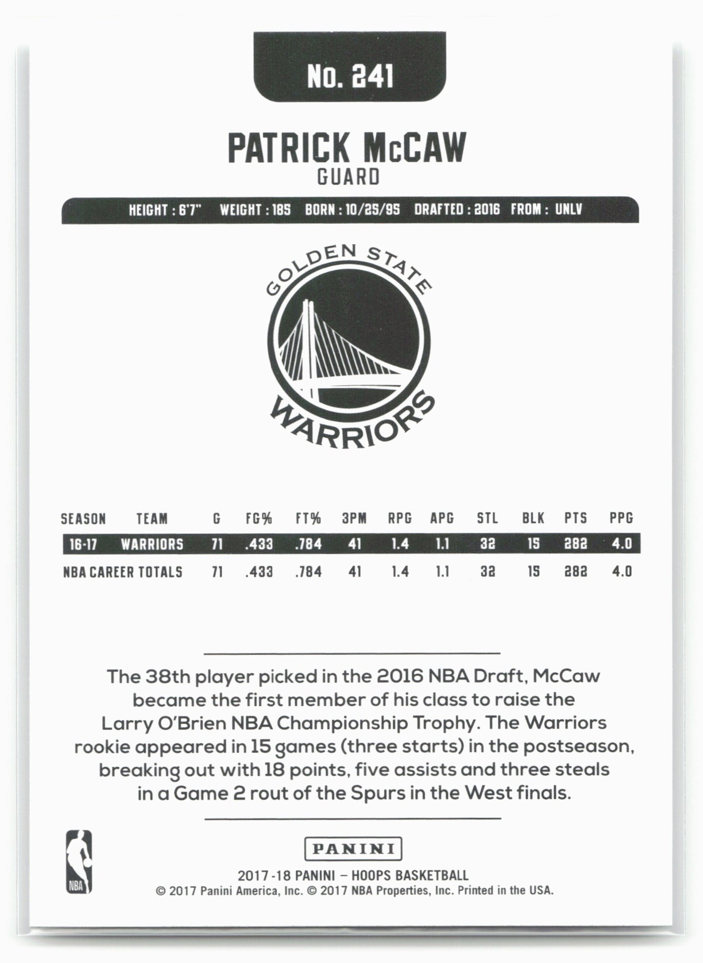 2017-18 Hoops #241 Patrick McCaw
