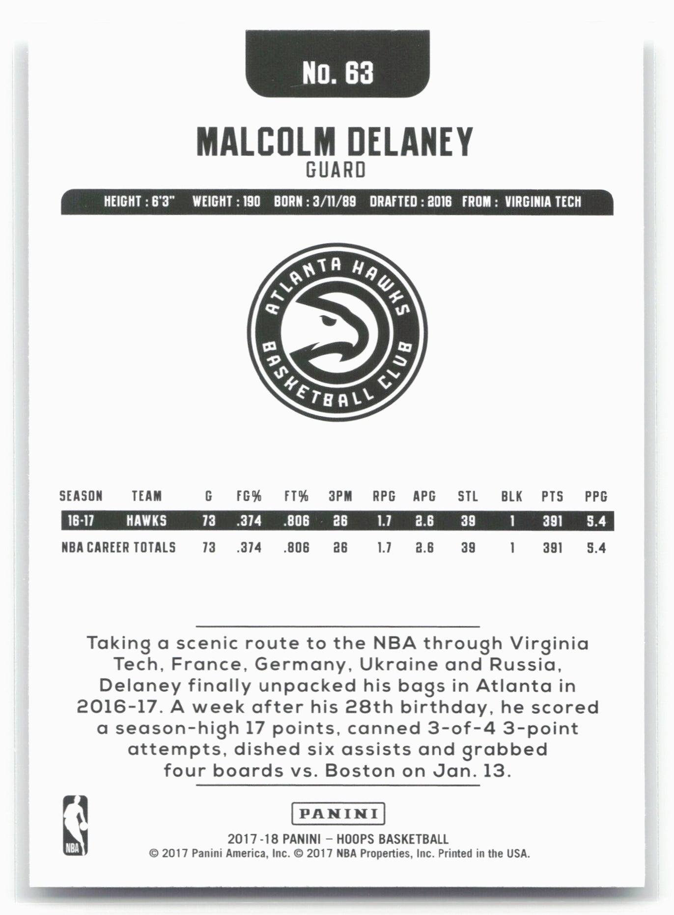 2017-18 Hoops #63 Malcolm Delaney