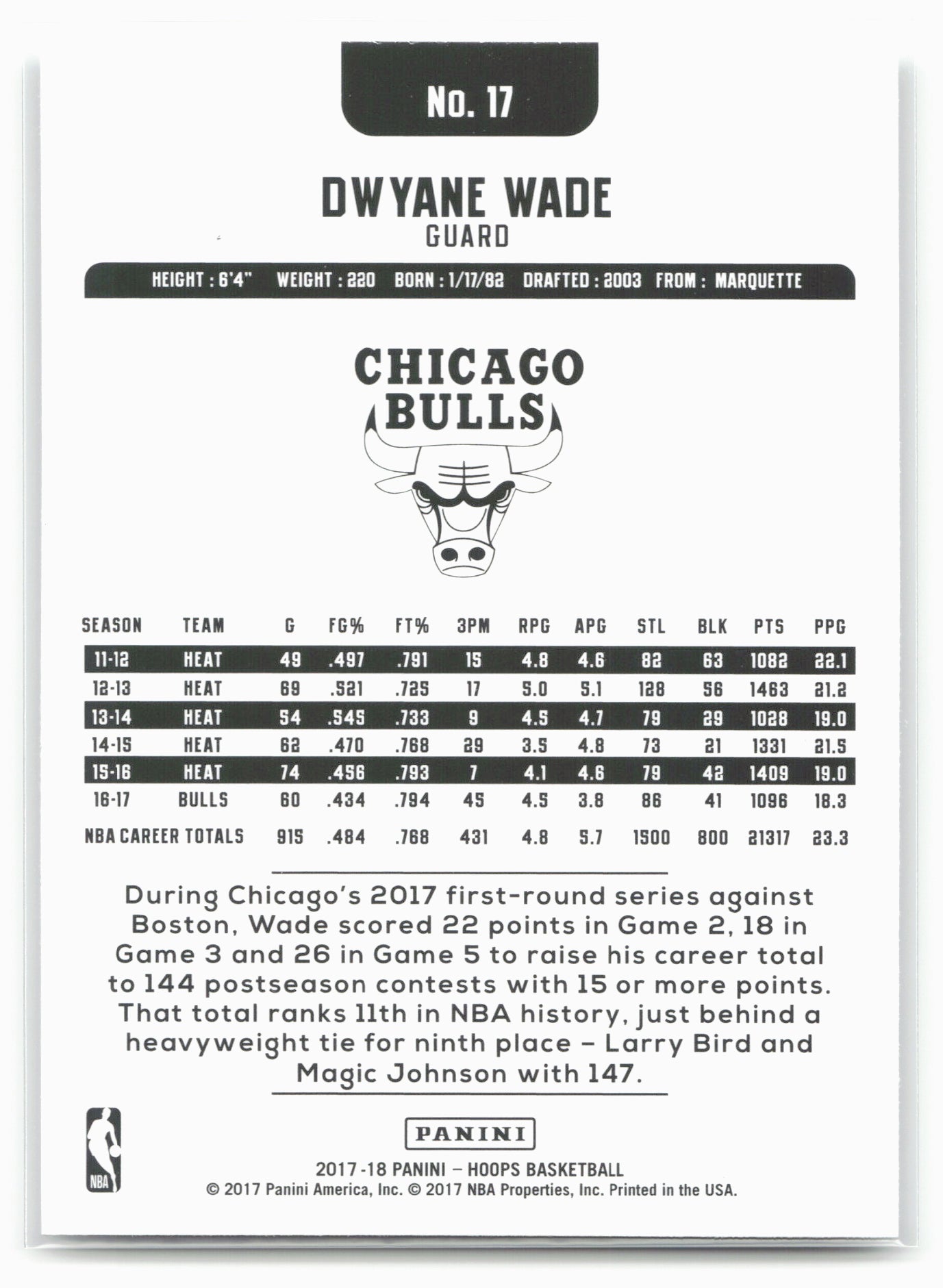 2017-18 Hoops #17 Dwyane Wade