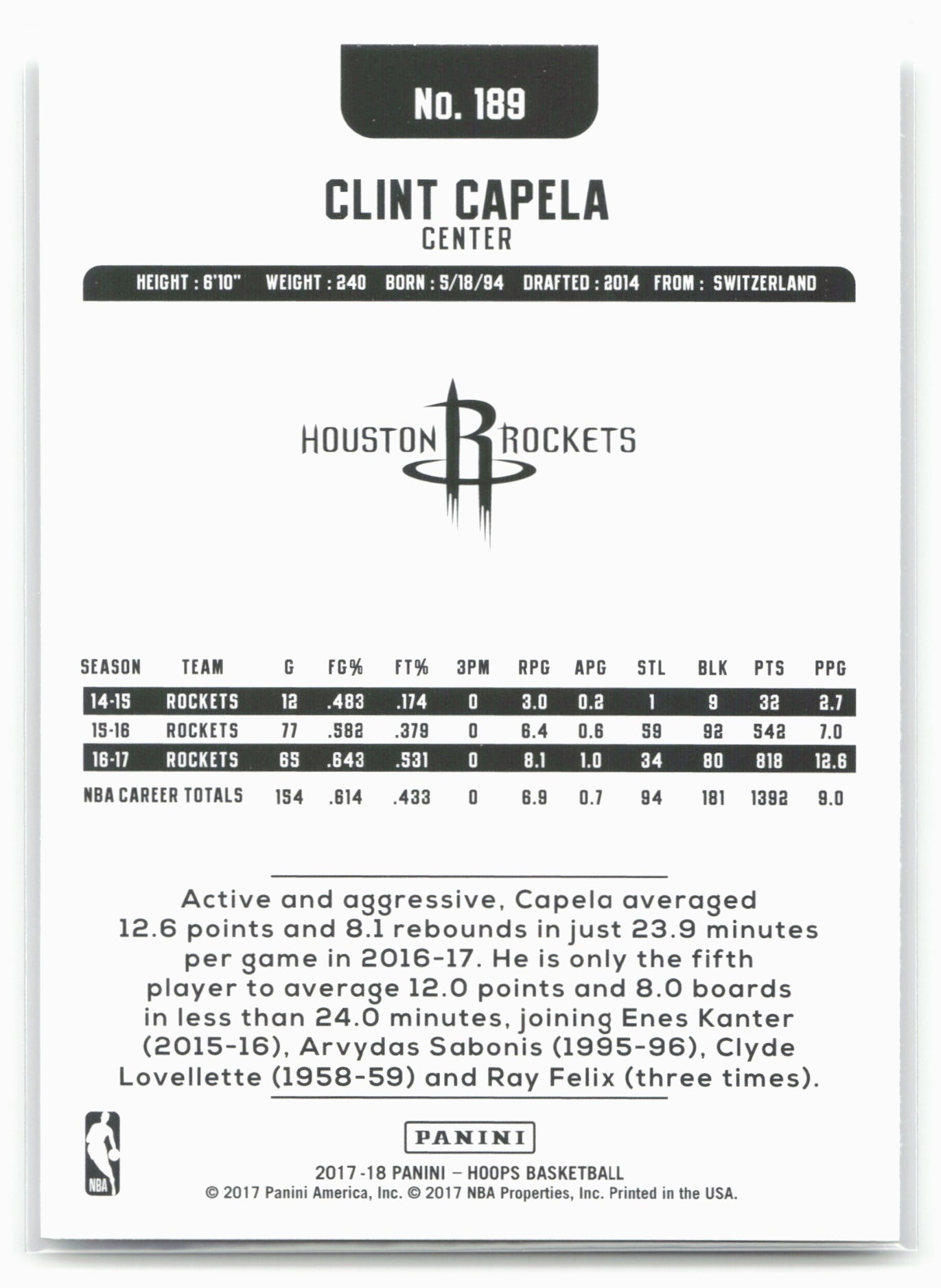 2017-18 Hoops #189 Clint Capela