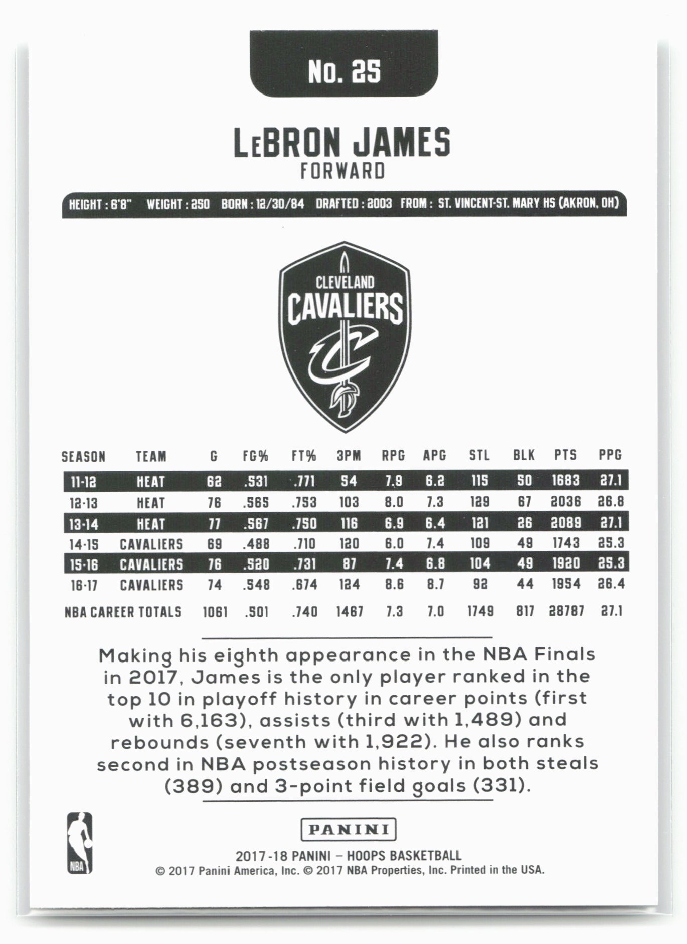 2017-18 Hoops #25 LeBron James