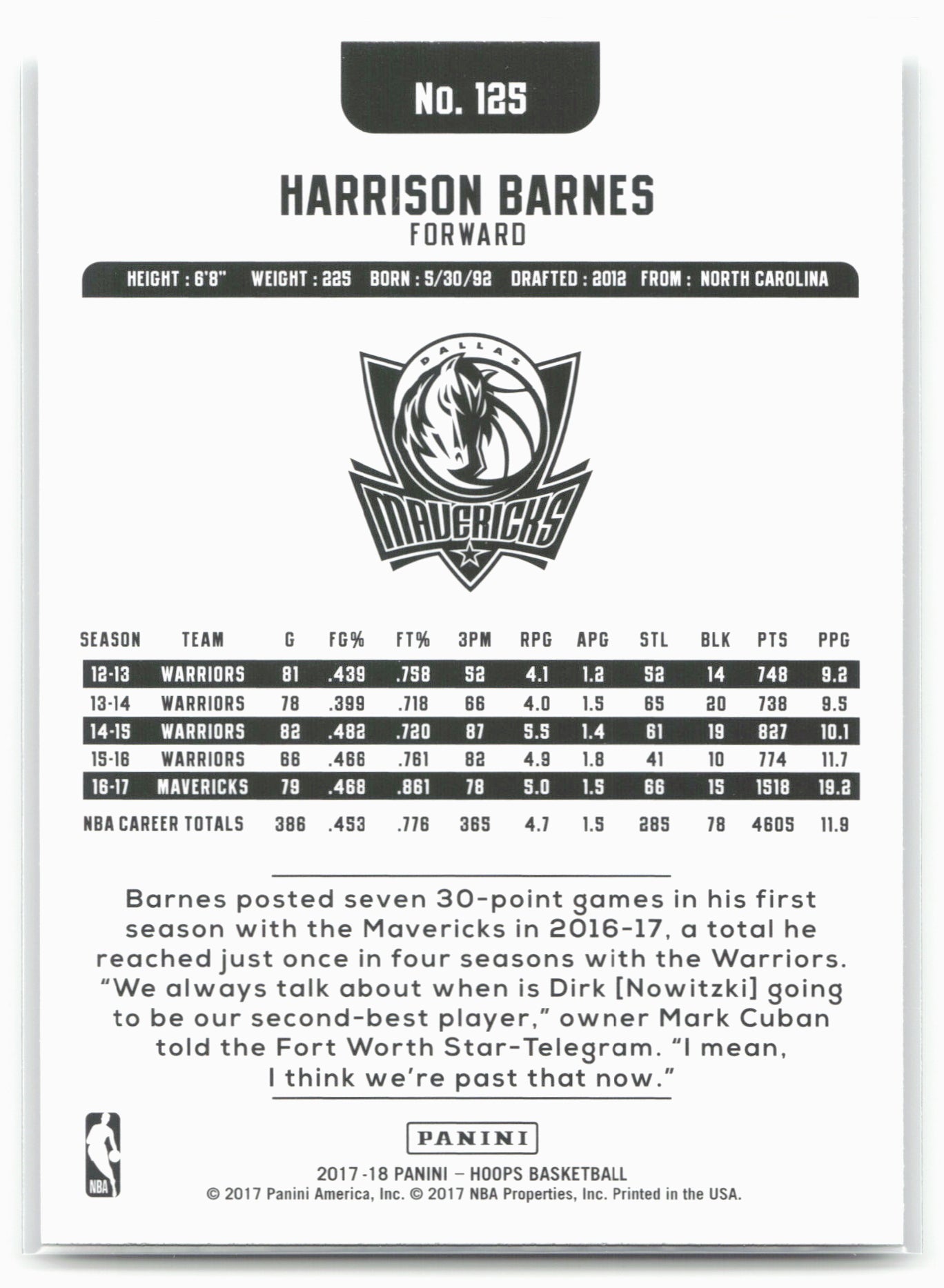 2017-18 Hoops #125 Harrison Barnes
