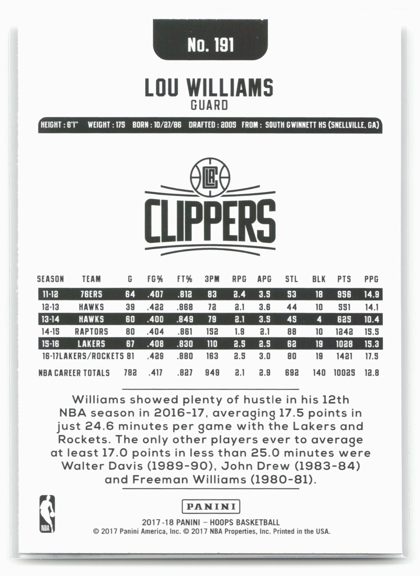 2017-18 Hoops #191 Lou Williams