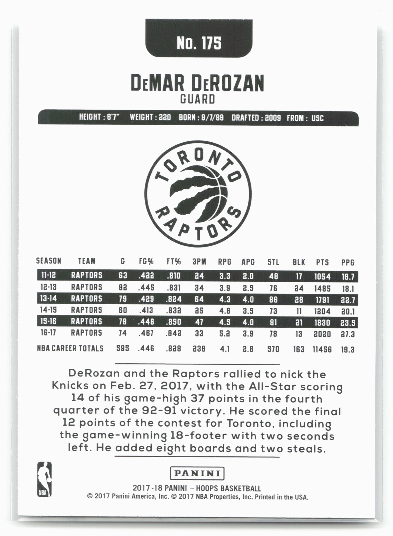 2017-18 Hoops #175 DeMar DeRozan