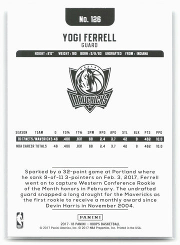 
2017-18 Hoops #126 Yogi Ferrell