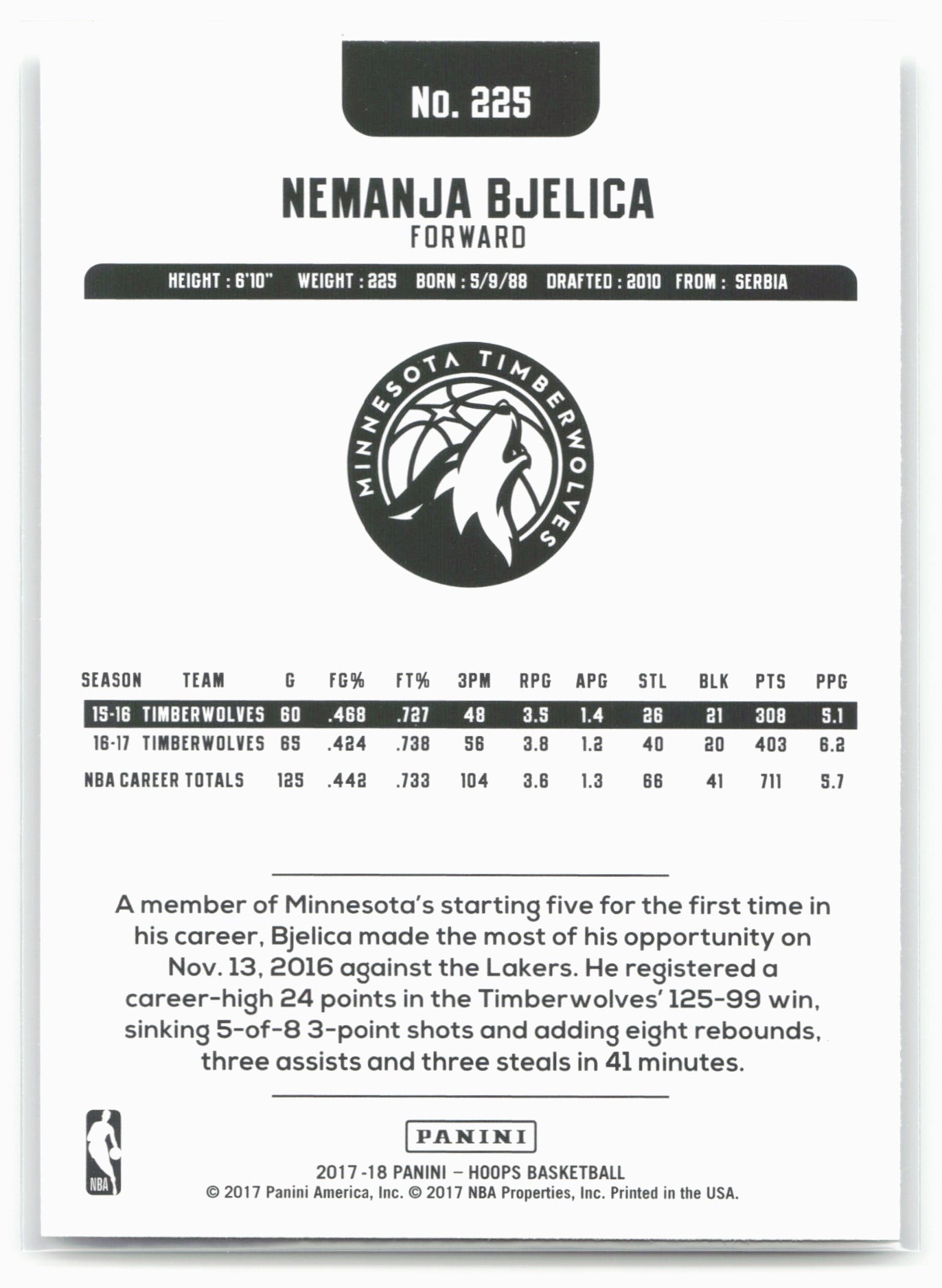 2017-18 Hoops #225 Nemanja Bjelica