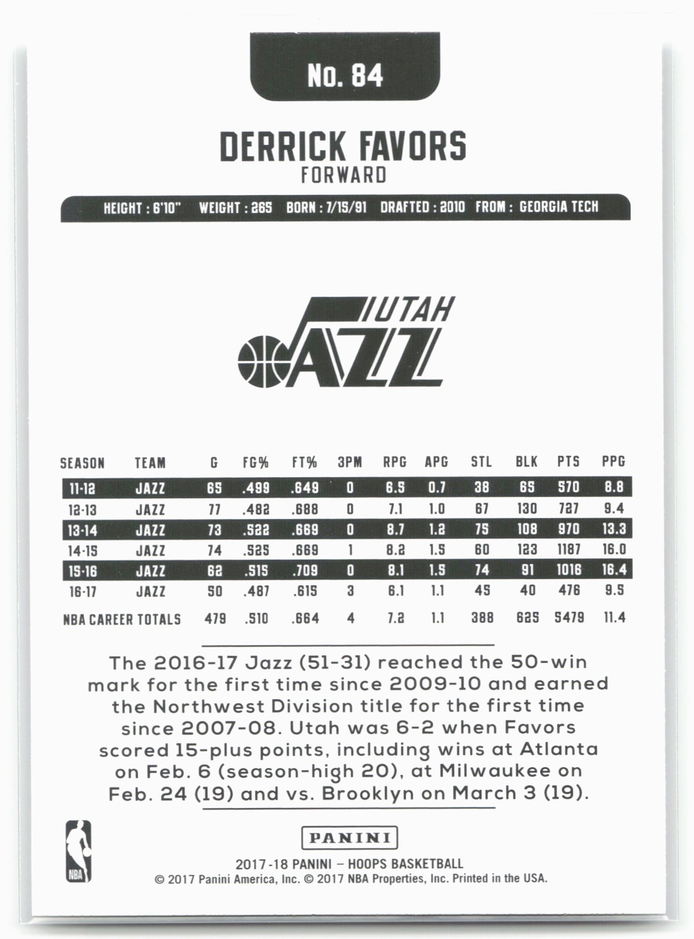 2017-18 Hoops #84 Derrick Favors