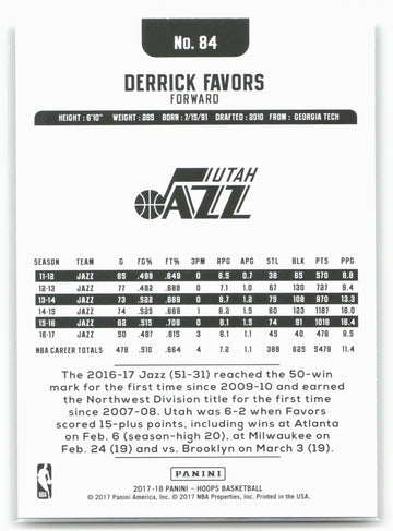 
2017-18 Hoops #84 Derrick Favors