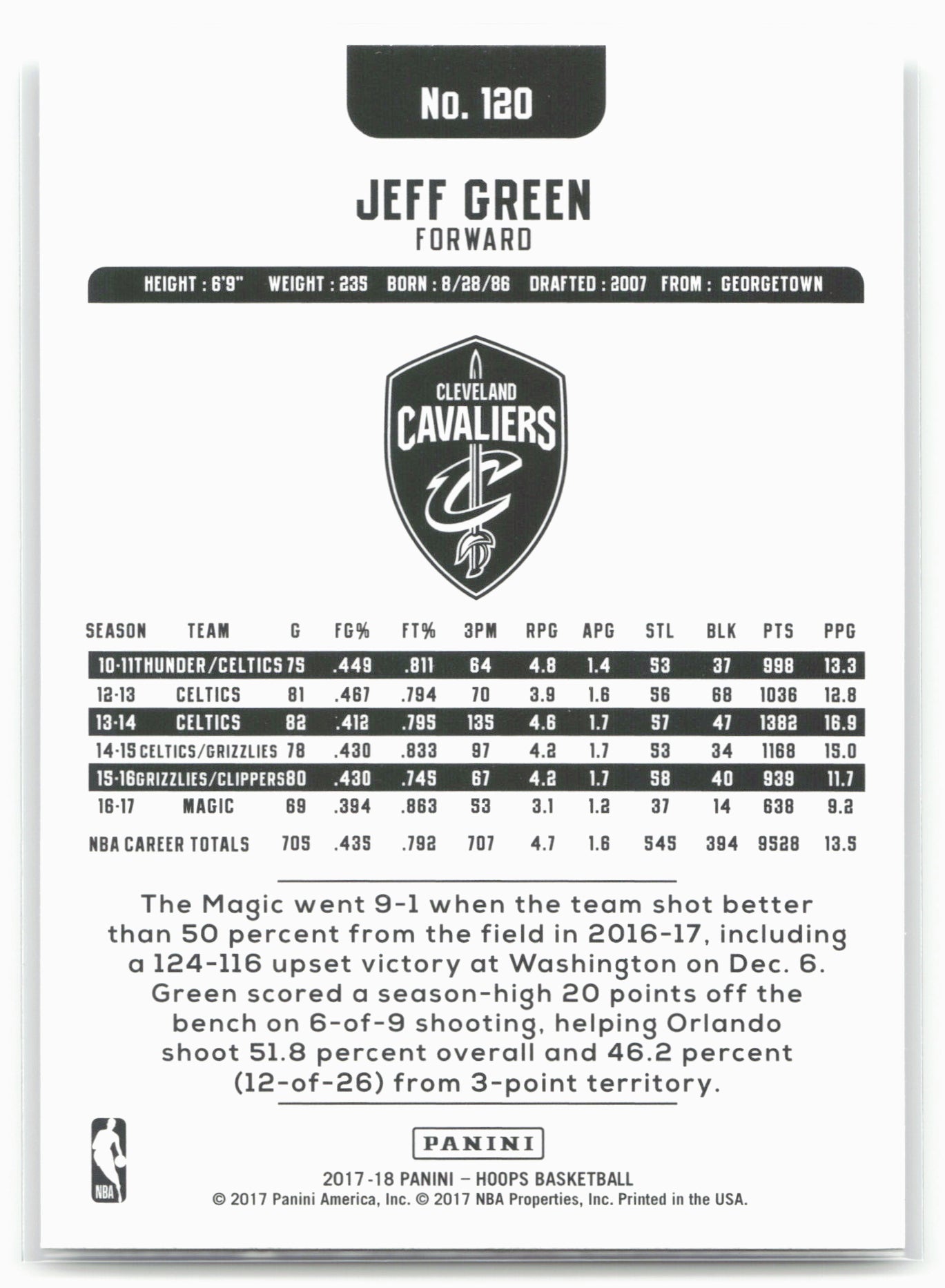 2017-18 Hoops #120 Jeff Green