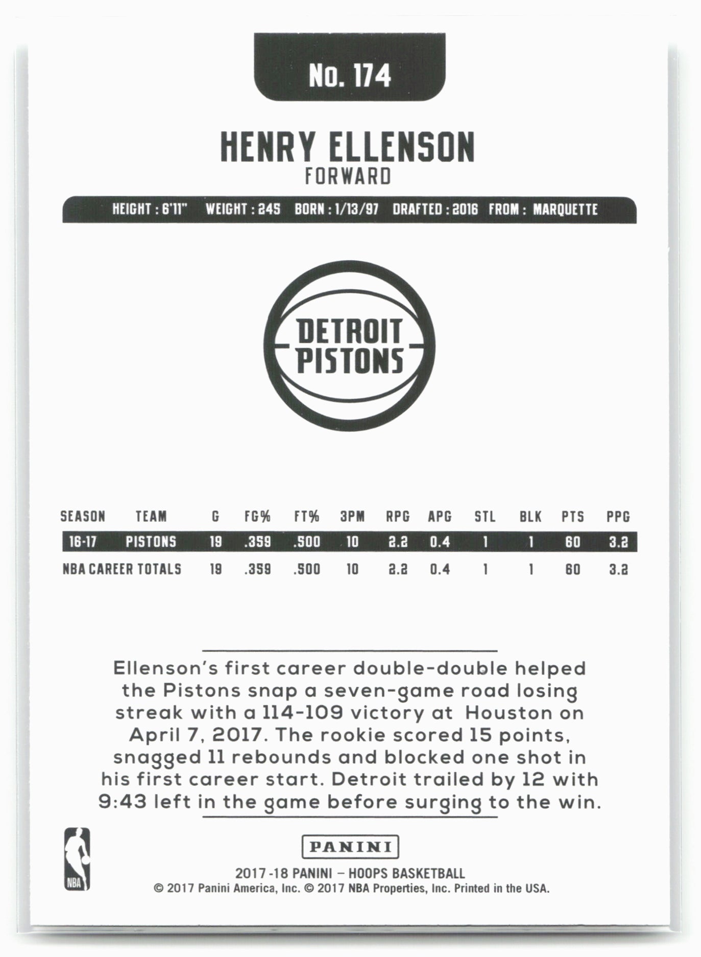 2017-18 Hoops #174 Henry Ellenson