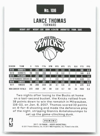 2017-18 Hoops #106 Lance Thomas