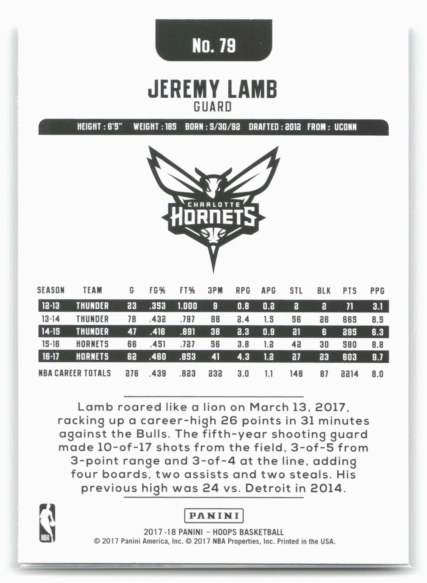 2017-18 Hoops #79 Jeremy Lamb