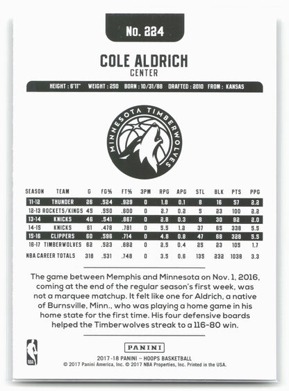 2017-18 Hoops #224 Cole Aldrich