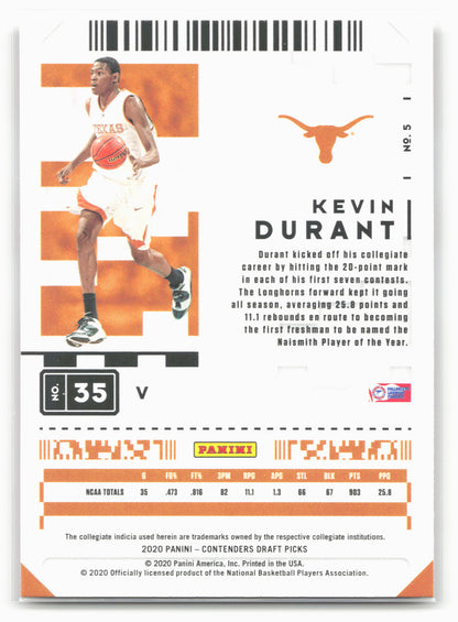 2020 Panini Contenders Draft Picks #5b Kevin Durant White jersey
