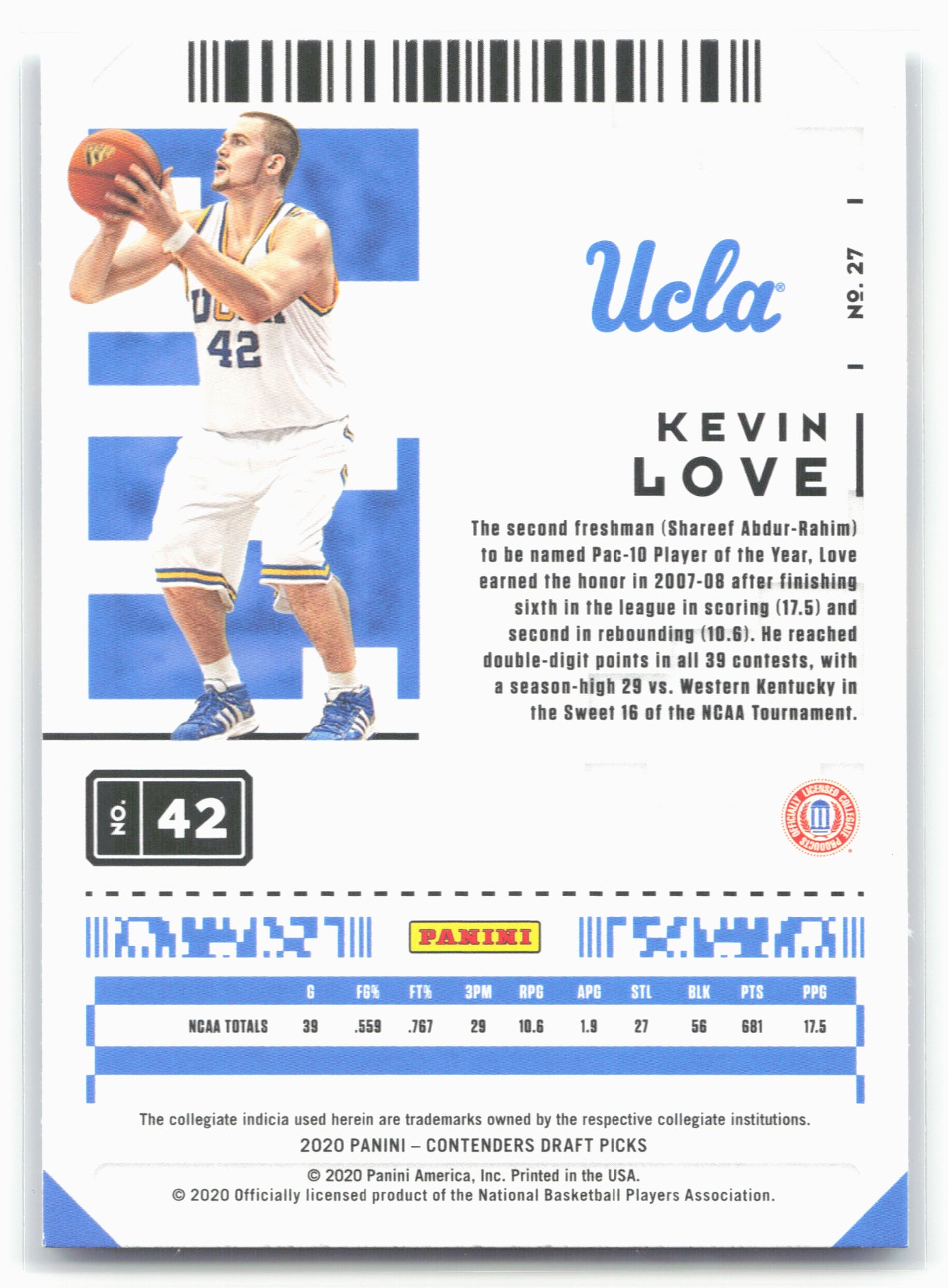 2020 Panini Contenders Draft Picks #27 Kevin Love