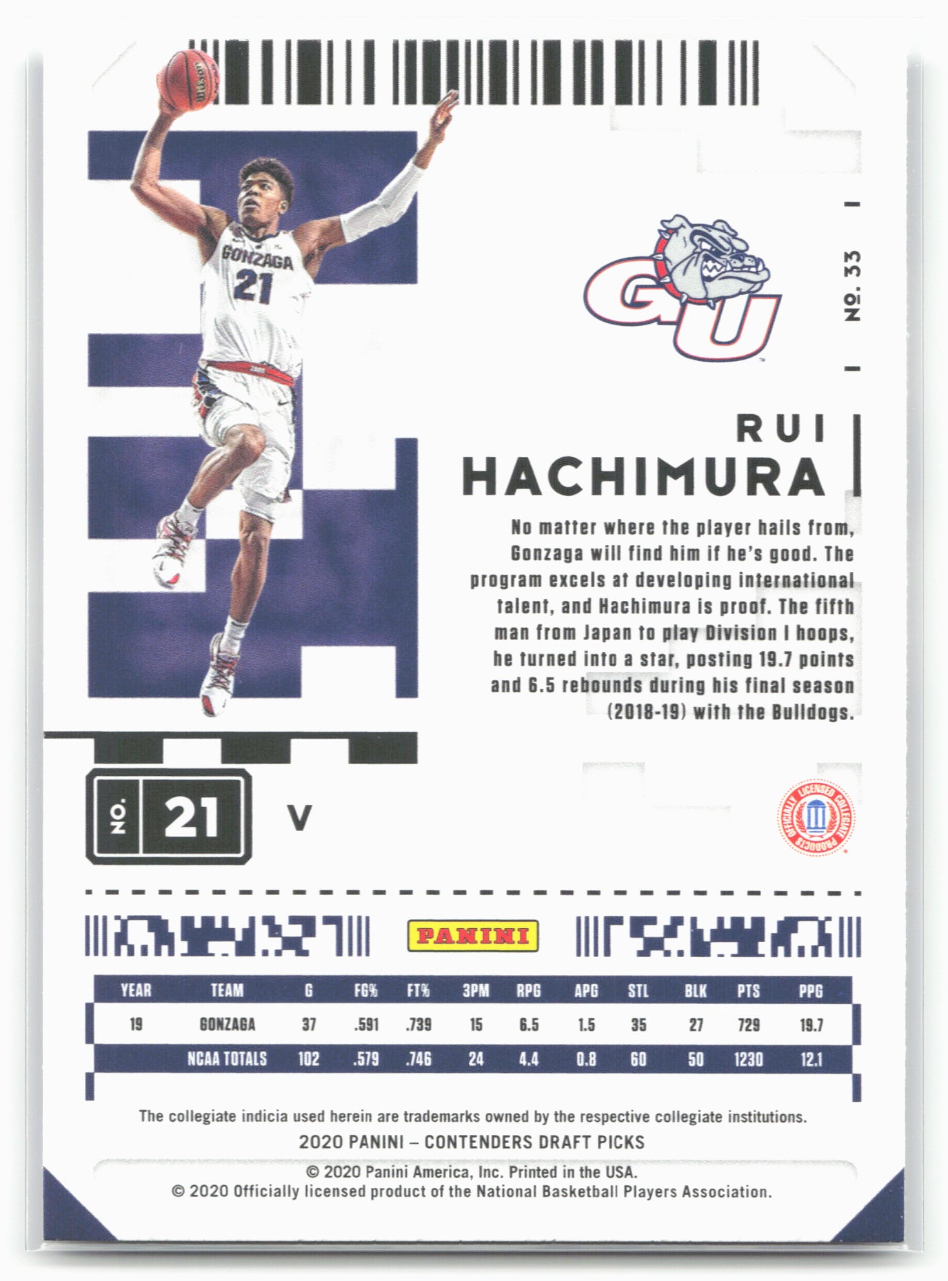2020 Panini Contenders Draft Picks #33b Rui Hachimura Dunking