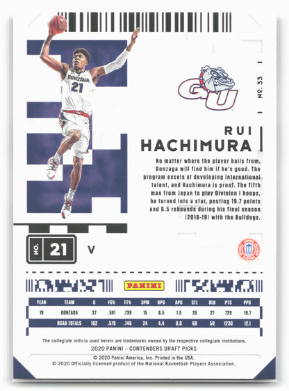 2020 Panini Contenders Draft Picks #33b Rui Hachimura Dunking