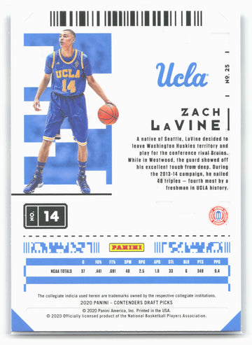 
2020 Panini Contenders Draft Picks #25 Zach LaVine