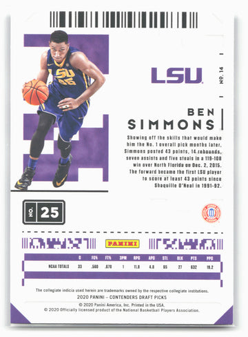 
2020 Panini Contenders Draft Picks #14 Ben Simmons