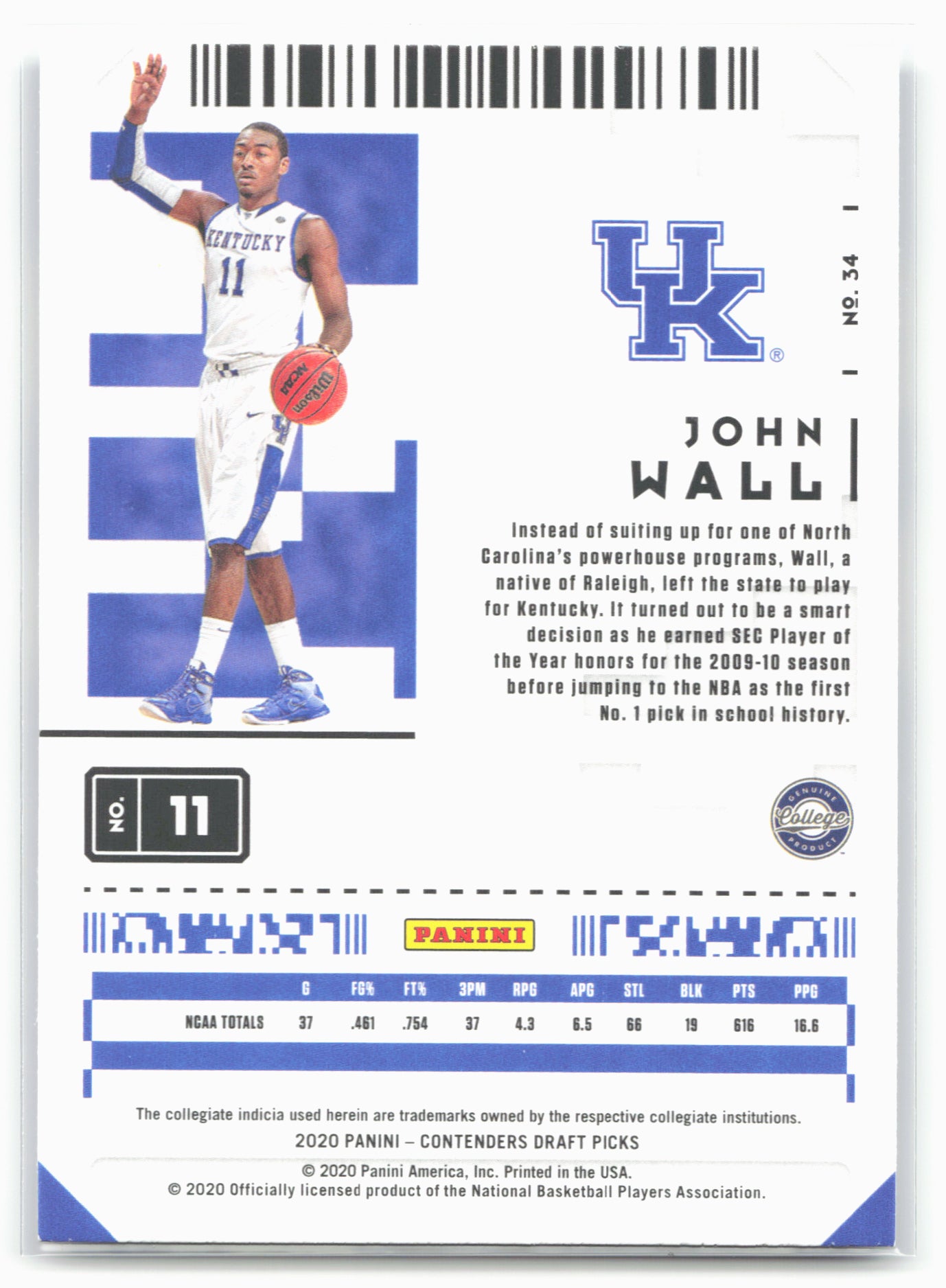 2020 Panini Contenders Draft Picks #34 John Wall