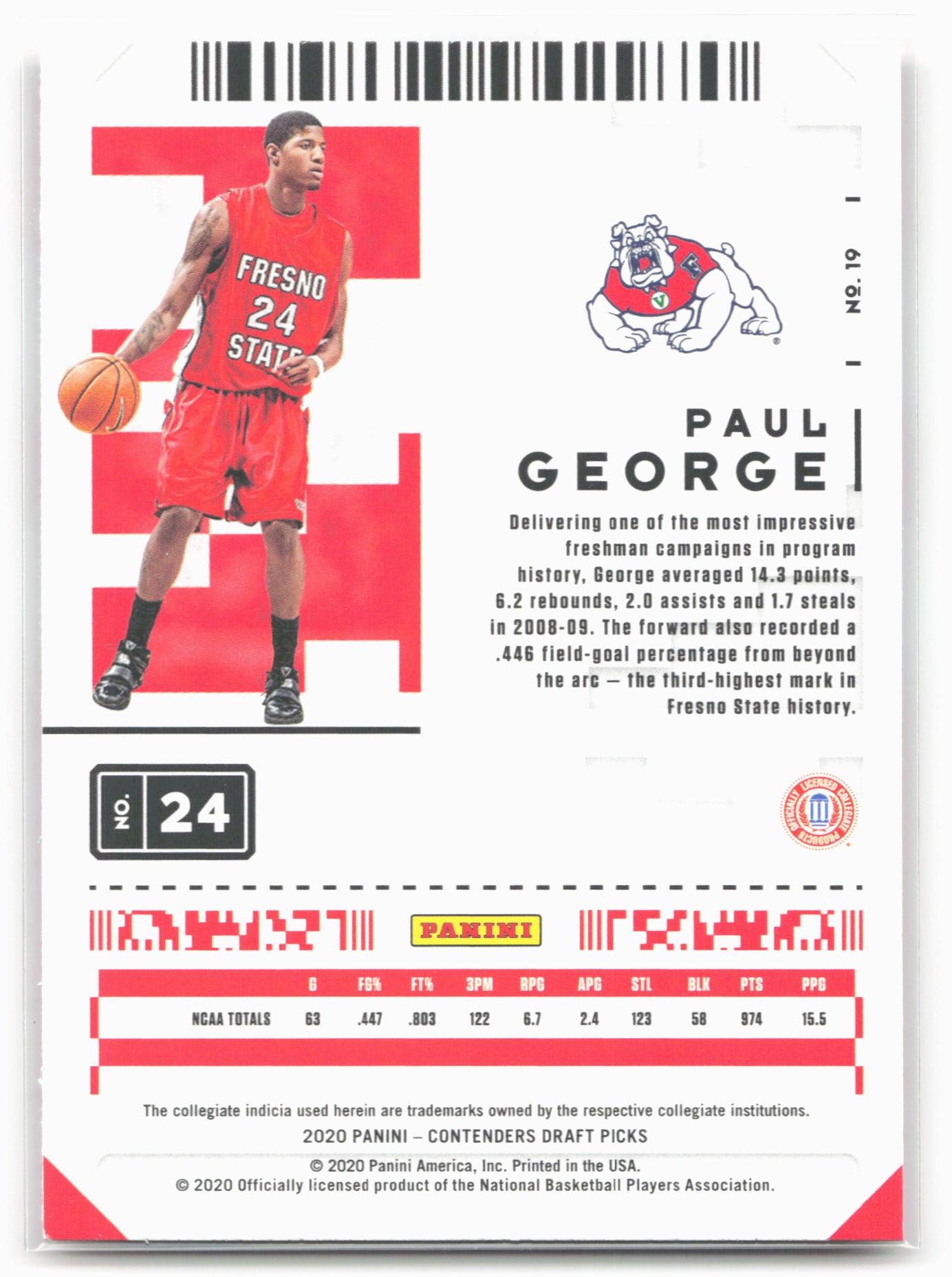 2020 Panini Contenders Draft Picks #19 Paul George