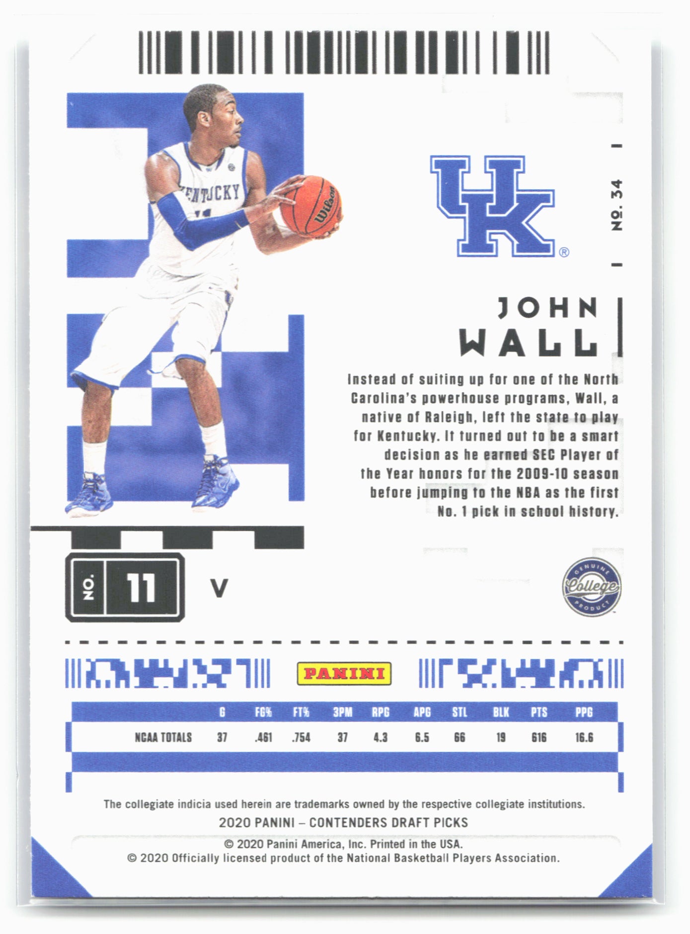 2020 Panini Contenders Draft Picks #34b John Wall