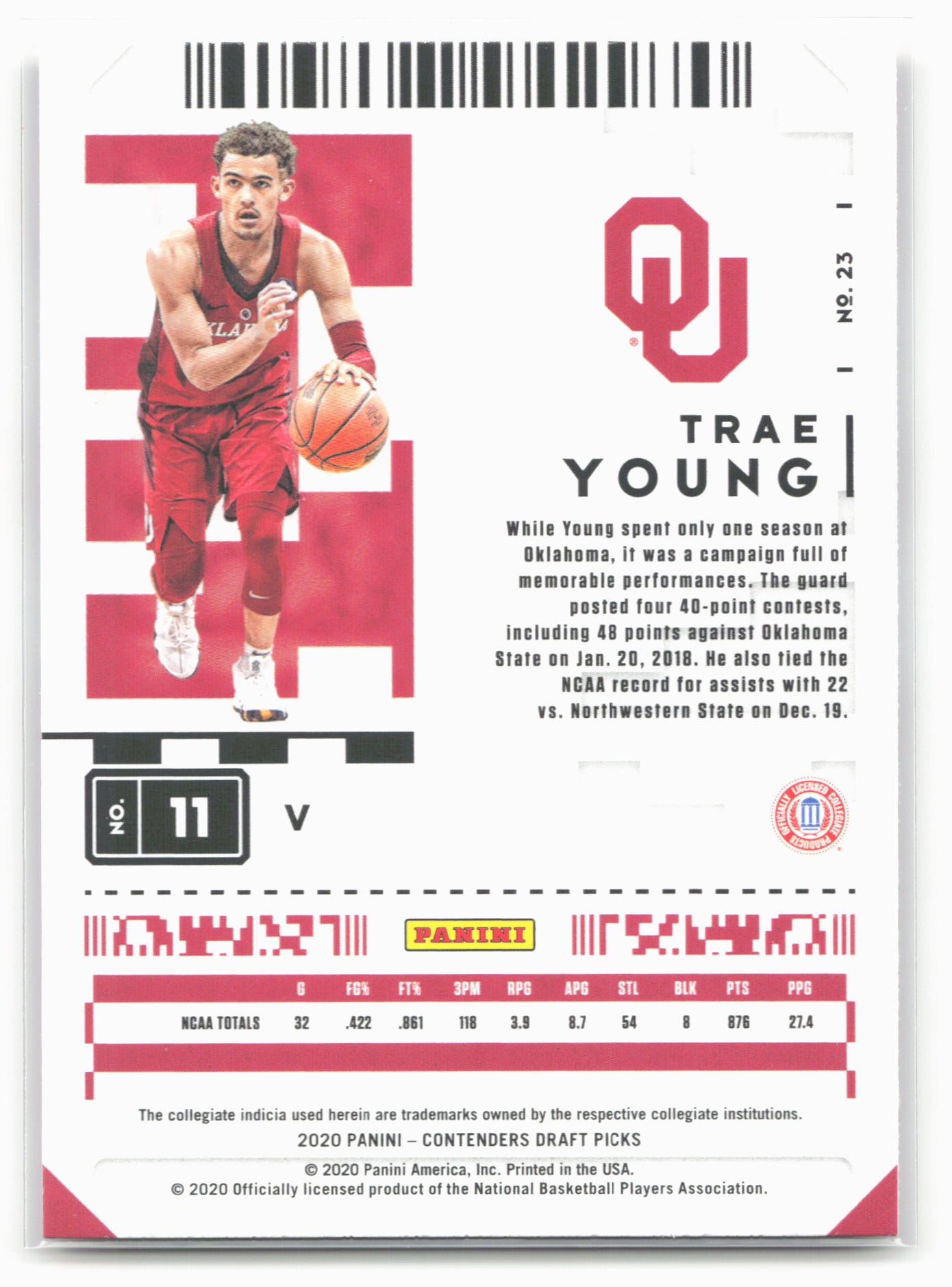 2020 Panini Contenders Draft Picks #23b Trae Young Red jersey