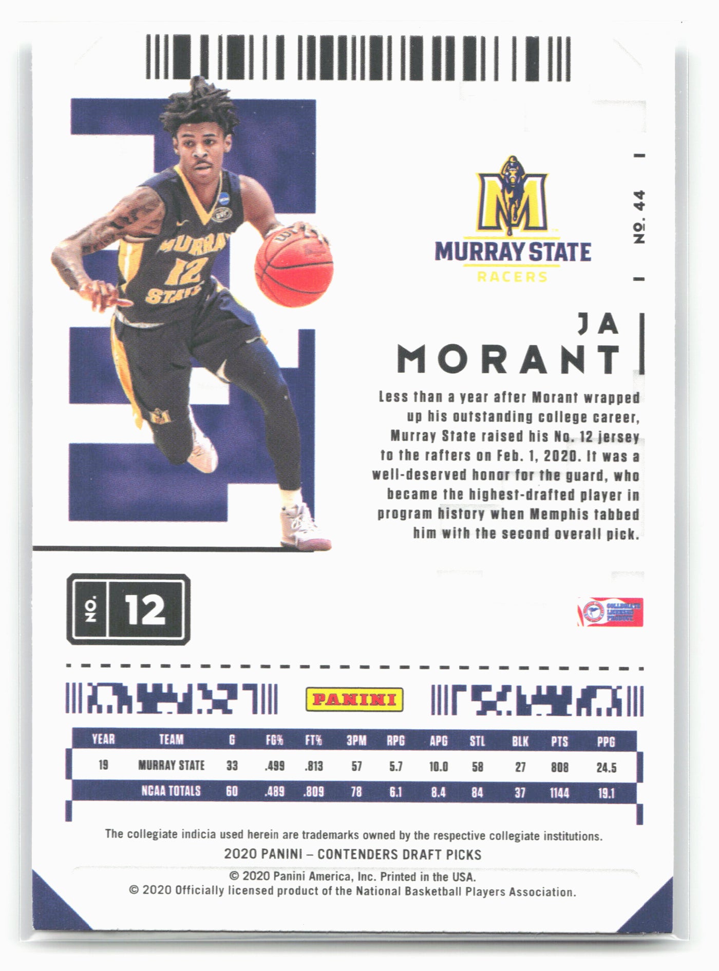 2020 Panini Contenders Draft Picks #44 Ja Morant Black jersey