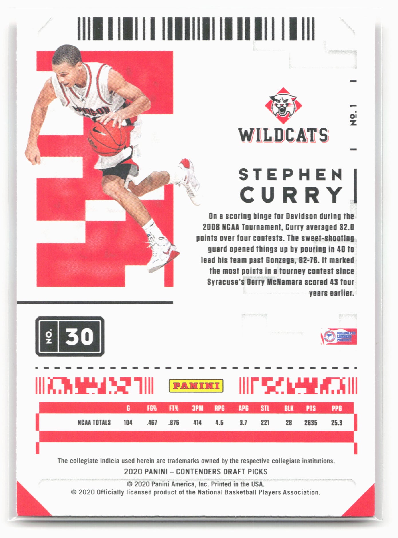 2020 Panini Contenders Draft Picks #1 Stephen Curry