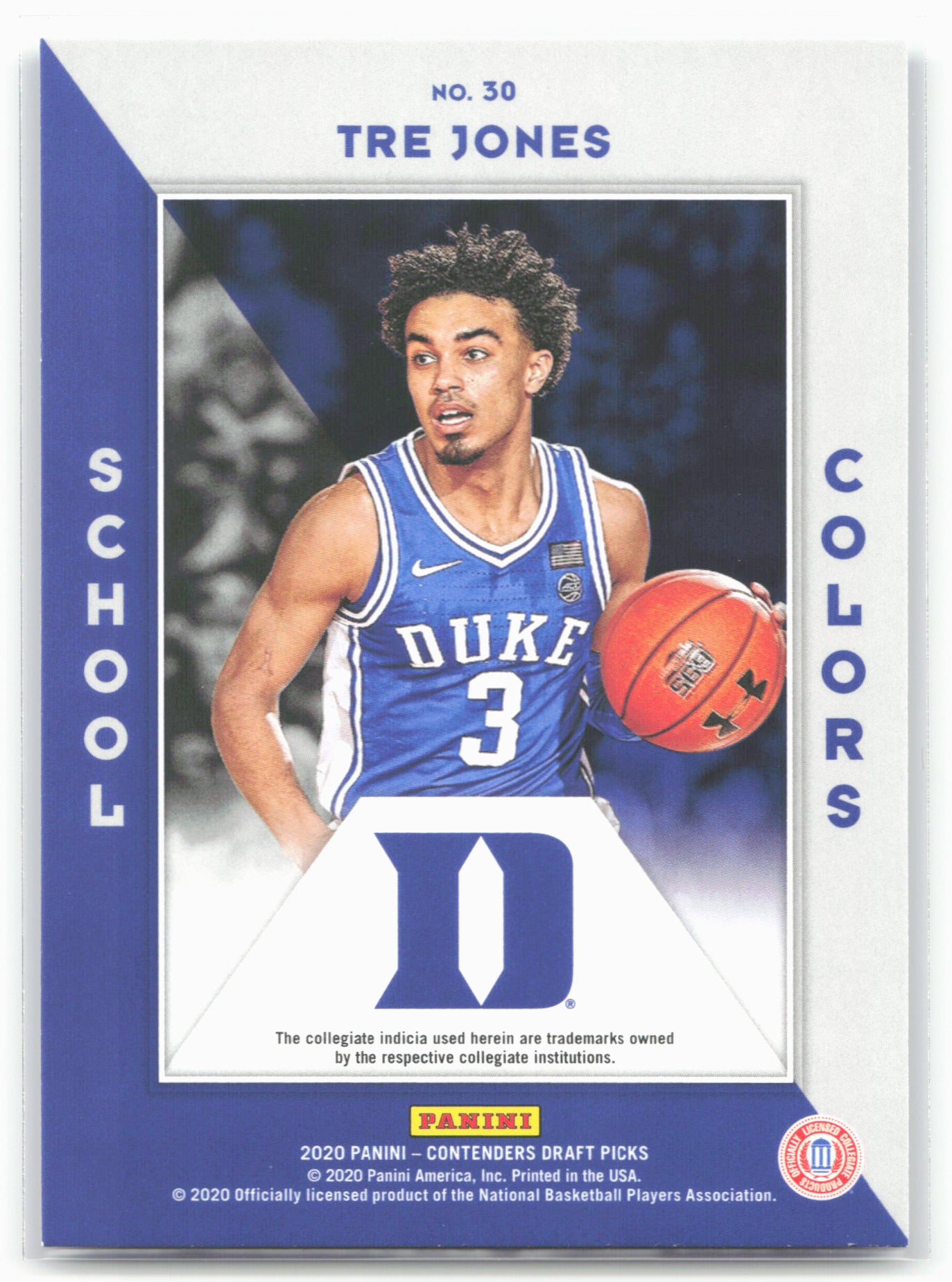 2020 Panini Contenders Draft Picks #30 Tre Jones School Colors