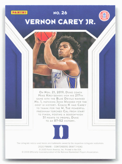 2020 Panini Contenders Draft Picks #26 Vernon Carey Jr. Playing the Numbers Game