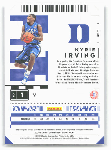 
2020 Panini Contenders Draft Picks #11b Kyrie Irving Campus Ticket
