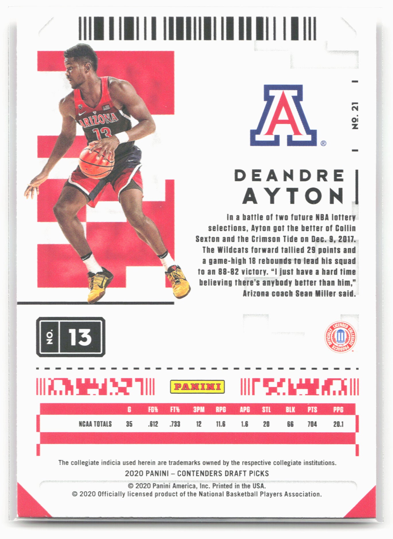 2020 Panini Contenders Draft Picks #21 Deandre Ayton