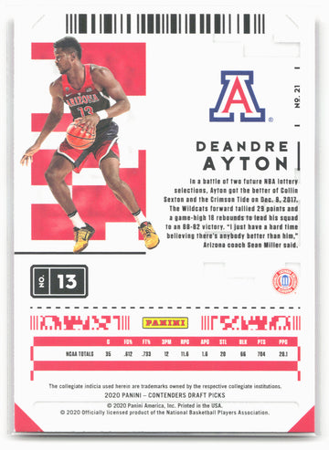 
2020 Panini Contenders Draft Picks #21 Deandre Ayton