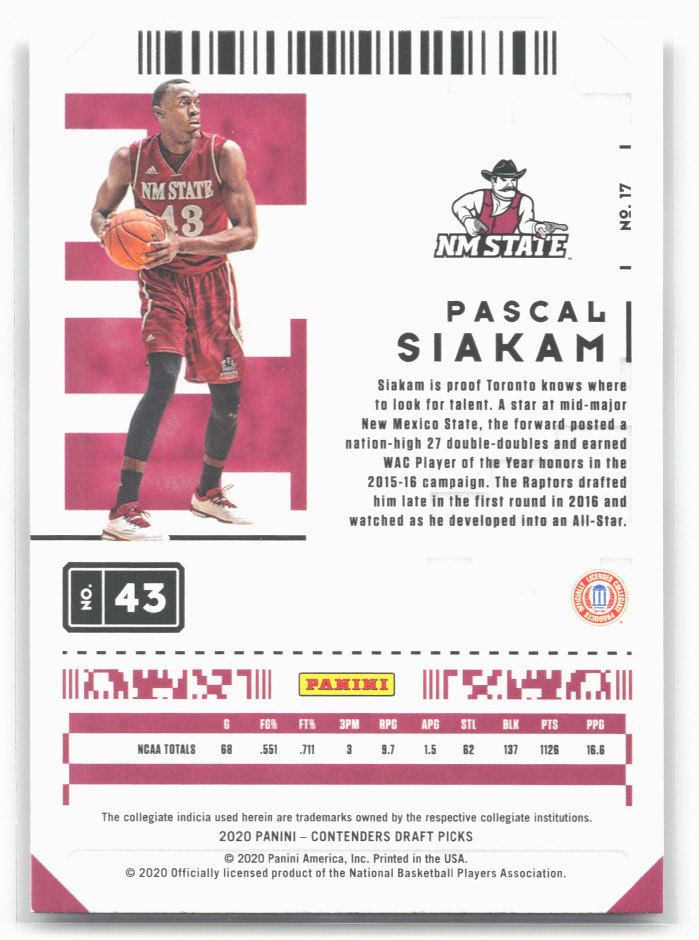 2020 Panini Contenders Draft Picks #17 Pascal Siakam