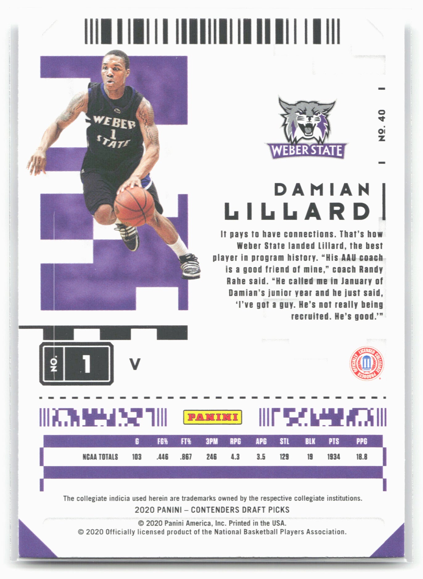 2020 Panini Contenders Draft Picks #40b Damian Lillard