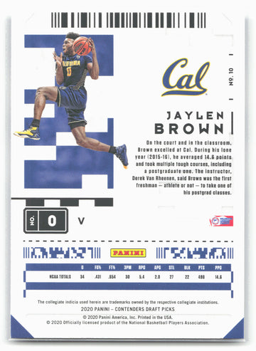 
2020 Panini Contenders Draft Picks #10b Jaylen Brown Blue jersey
