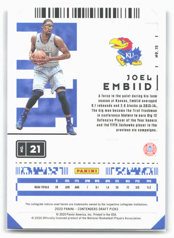 
2020 Panini Contenders Draft Picks #15 Joel Embiid
