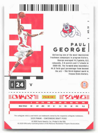2020 Panini Contenders Draft Picks #19b Paul George White jersey